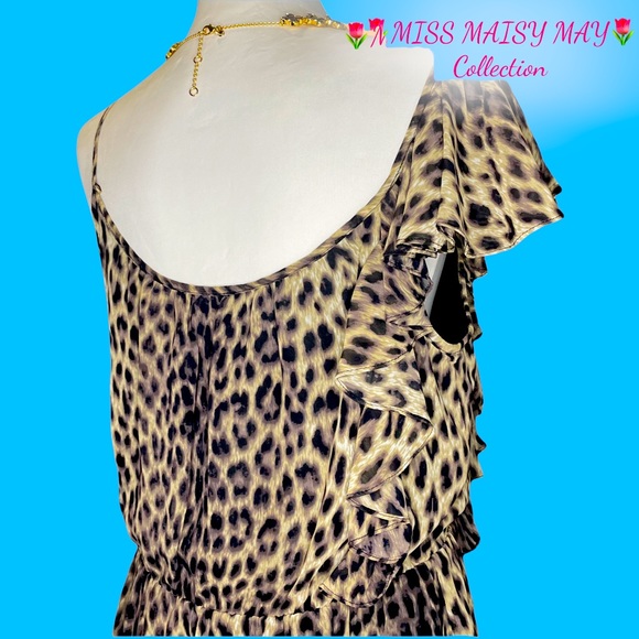 🐆 TOPSHOP Leopard dress, Sz 10, elastic waist, side ruffles, spaghetti straps - Picture 7 of 13